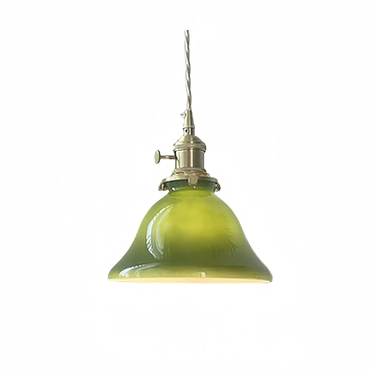 Vintage Green Glass Pendant Light -- Brass Accent